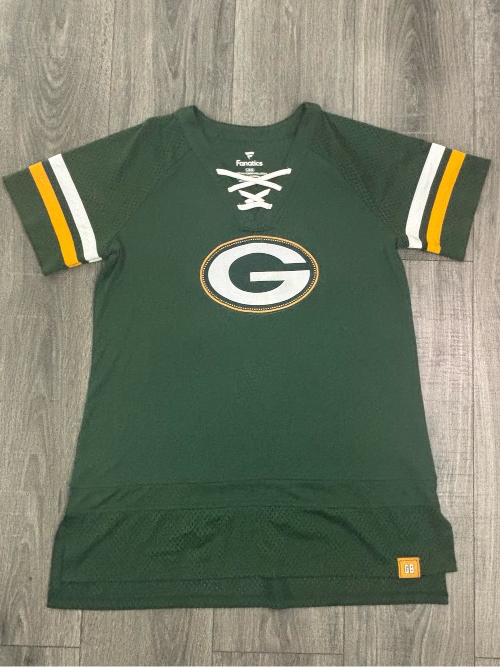 Green Bay Packers Fanatics Women’s L Lace Up Mesh Football Jersey Top